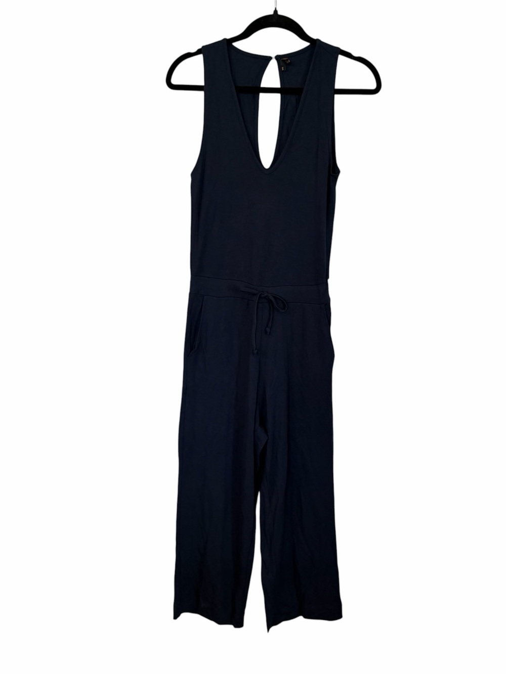 Quince Women’s Plunging Neckline French Terry Modal Jumpsuit in Navy Sz XS NWOT